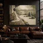 Sage & Ivory Veranda Zen Garden Geisha Art Canvas Print - Image 4