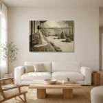 Sage & Ivory Veranda Zen Garden Geisha Art Canvas Print styled in a refined neutral interior