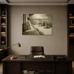 Sage & Ivory Veranda Zen Garden Geisha Art Canvas Print displayed in a contemporary gallery-inspired room
