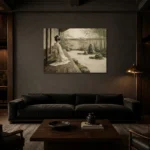 Sage & Ivory Veranda Zen Garden Geisha Art Canvas Print shown in a warm modern interior