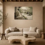 Sage & Ivory Veranda Zen Garden Geisha Art Canvas Print presented in a sophisticated home setting