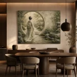 Sage & Ivory Moon Gate Zen Garden Geisha Art Canvas Print - Image 5