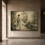 Sage & Ivory Moon Gate Zen Garden Geisha Art Canvas Print - Image 6