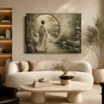 Sage & Ivory Moon Gate Zen Garden Geisha Art Canvas Print - Image 7