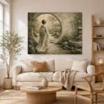 Sage & Ivory Moon Gate Zen Garden Geisha Art Canvas Print - Image 8