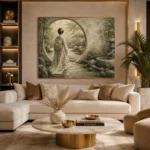 Sage & Ivory Moon Gate Zen Garden Geisha Art Canvas Print - Image 10