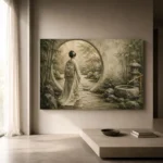 Sage & Ivory Moon Gate Zen Garden Geisha Art Canvas Print - Image 11