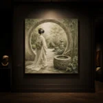 Sage & Ivory Moon Gate Zen Garden Geisha Art Canvas Print - Image 7
