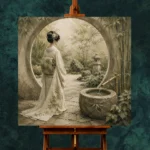 Sage & Ivory Moon Gate Zen Garden Geisha Art Canvas Print - Image 11