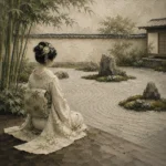 Sage & Ivory Kneeling Zen Garden Geisha Art Canvas Print
