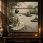 Sage & Ivory Kneeling Zen Garden Geisha Art Canvas Print - Image 2