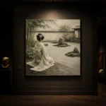 Sage & Ivory Kneeling Zen Garden Geisha Art Canvas Print - Image 7