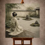 Sage & Ivory Kneeling Zen Garden Geisha Art Canvas Print - Image 10