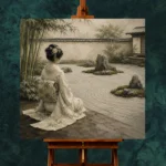 Sage & Ivory Kneeling Zen Garden Geisha Art Canvas Print - Image 11