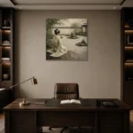 Sage & Ivory Kneeling Zen Garden Geisha Art Canvas Print displayed in a contemporary gallery-inspired room