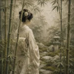 Sage & Ivory Bamboo Veil Zen Garden Geisha Art Canvas Print