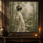 Sage & Ivory Bamboo Veil Zen Garden Geisha Art Canvas Print - Image 2