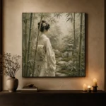 Sage & Ivory Bamboo Veil Zen Garden Geisha Art Canvas Print - Image 6