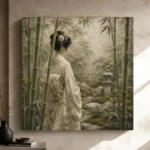 Sage & Ivory Bamboo Veil Zen Garden Geisha Art Canvas Print - Image 9