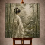 Sage & Ivory Bamboo Veil Zen Garden Geisha Art Canvas Print - Image 10