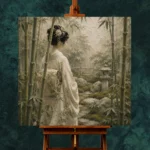 Sage & Ivory Bamboo Veil Zen Garden Geisha Art Canvas Print - Image 11