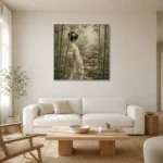Sage & Ivory Bamboo Veil Zen Garden Geisha Art Canvas Print styled in a refined neutral interior