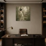 Sage & Ivory Bamboo Veil Zen Garden Geisha Art Canvas Print displayed in a contemporary gallery-inspired room