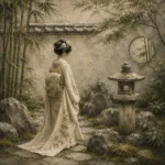 Sage & Ivory Stone Lantern Zen Garden Geisha Art Canvas Print