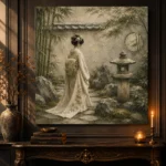 Sage & Ivory Stone Lantern Zen Garden Geisha Art Canvas Print - Image 2