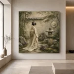 Sage & Ivory Stone Lantern Zen Garden Geisha Art Canvas Print - Image 4