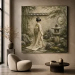 Sage & Ivory Stone Lantern Zen Garden Geisha Art Canvas Print - Image 5