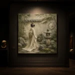 Sage & Ivory Stone Lantern Zen Garden Geisha Art Canvas Print - Image 7