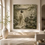 Sage & Ivory Stone Lantern Zen Garden Geisha Art Canvas Print - Image 8