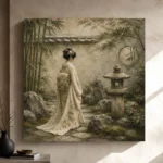 Sage & Ivory Stone Lantern Zen Garden Geisha Art Canvas Print - Image 9