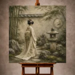 Sage & Ivory Stone Lantern Zen Garden Geisha Art Canvas Print - Image 10