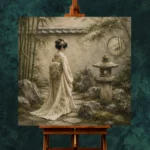 Sage & Ivory Stone Lantern Zen Garden Geisha Art Canvas Print - Image 11