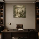 Sage & Ivory Stone Lantern Zen Garden Geisha Art Canvas Print displayed in a contemporary gallery-inspired room