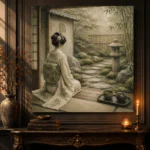 Sage & Ivory Tea House Zen Garden Geisha Art Canvas Print - Image 2