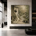 Sage & Ivory Tea House Zen Garden Geisha Art Canvas Print - Image 3