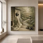 Sage & Ivory Tea House Zen Garden Geisha Art Canvas Print - Image 4