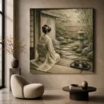 Sage & Ivory Tea House Zen Garden Geisha Art Canvas Print - Image 5