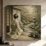Sage & Ivory Tea House Zen Garden Geisha Art Canvas Print - Image 9
