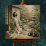 Sage & Ivory Tea House Zen Garden Geisha Art Canvas Print - Image 11