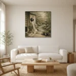 Sage & Ivory Tea House Zen Garden Geisha Art Canvas Print styled in a refined neutral interior