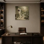 Sage & Ivory Tea House Zen Garden Geisha Art Canvas Print displayed in a contemporary gallery-inspired room