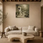 Sage & Ivory Tea House Zen Garden Geisha Art Canvas Print presented in a sophisticated home setting
