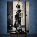 Black & Pearl Monochrome Geisha Art Canvas Print - Image 2