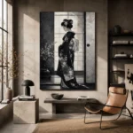 Black & Pearl Monochrome Geisha Art Canvas Print - Image 3