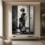 Black & Pearl Monochrome Geisha Art Canvas Print - Image 4