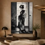 Black & Pearl Monochrome Geisha Art Canvas Print - Image 7
